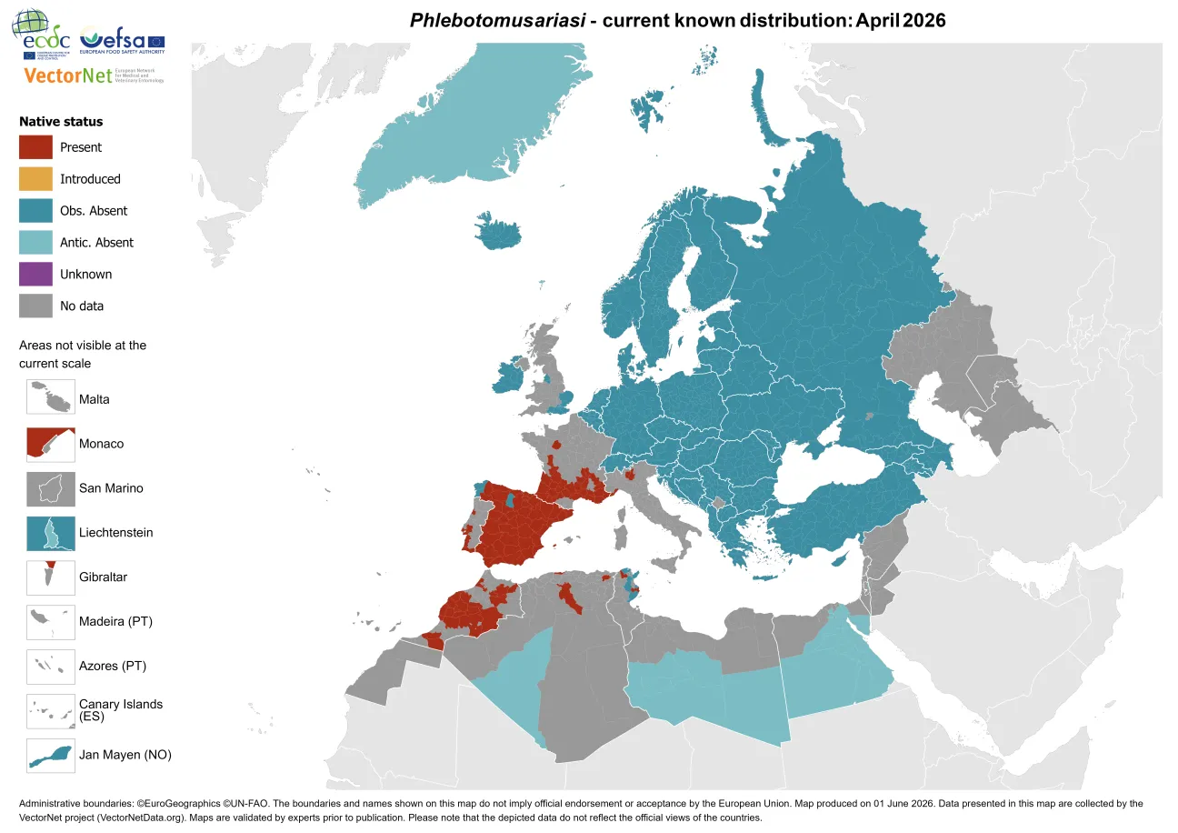 Phlebotomus ariasi - current known distribution: April 2026