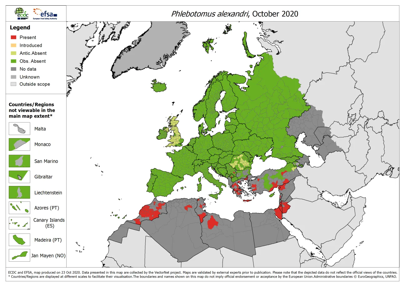 Phlebotomus alexandri - current known distribution: October 2020