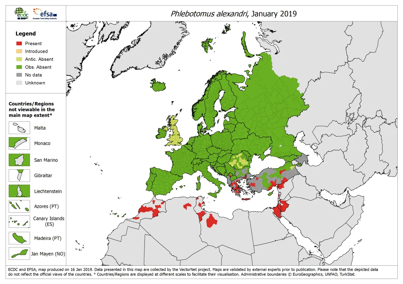 Phlebotomus alexandri - current known distribution: January 2019