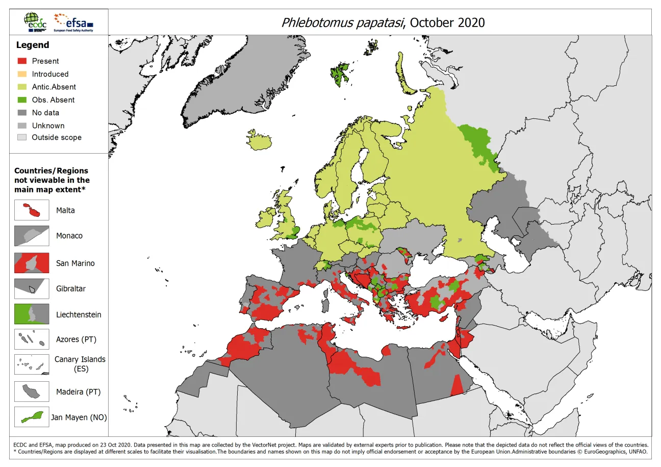 Phlebotomus papatasi - current known distribution: October 2020