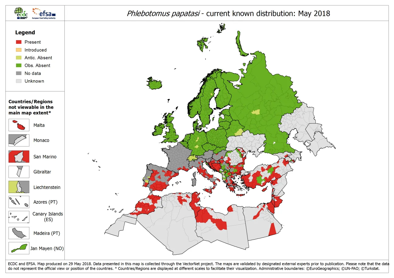 Phlebotomus papatasi - current known distribution: May 2018
