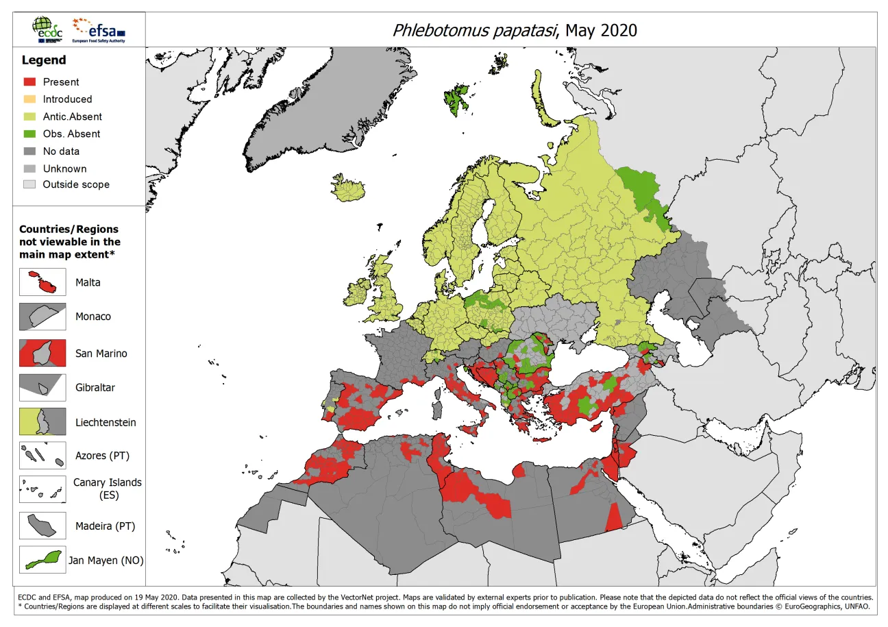 Phlebotomus papatasi - current known distribution: May 2020