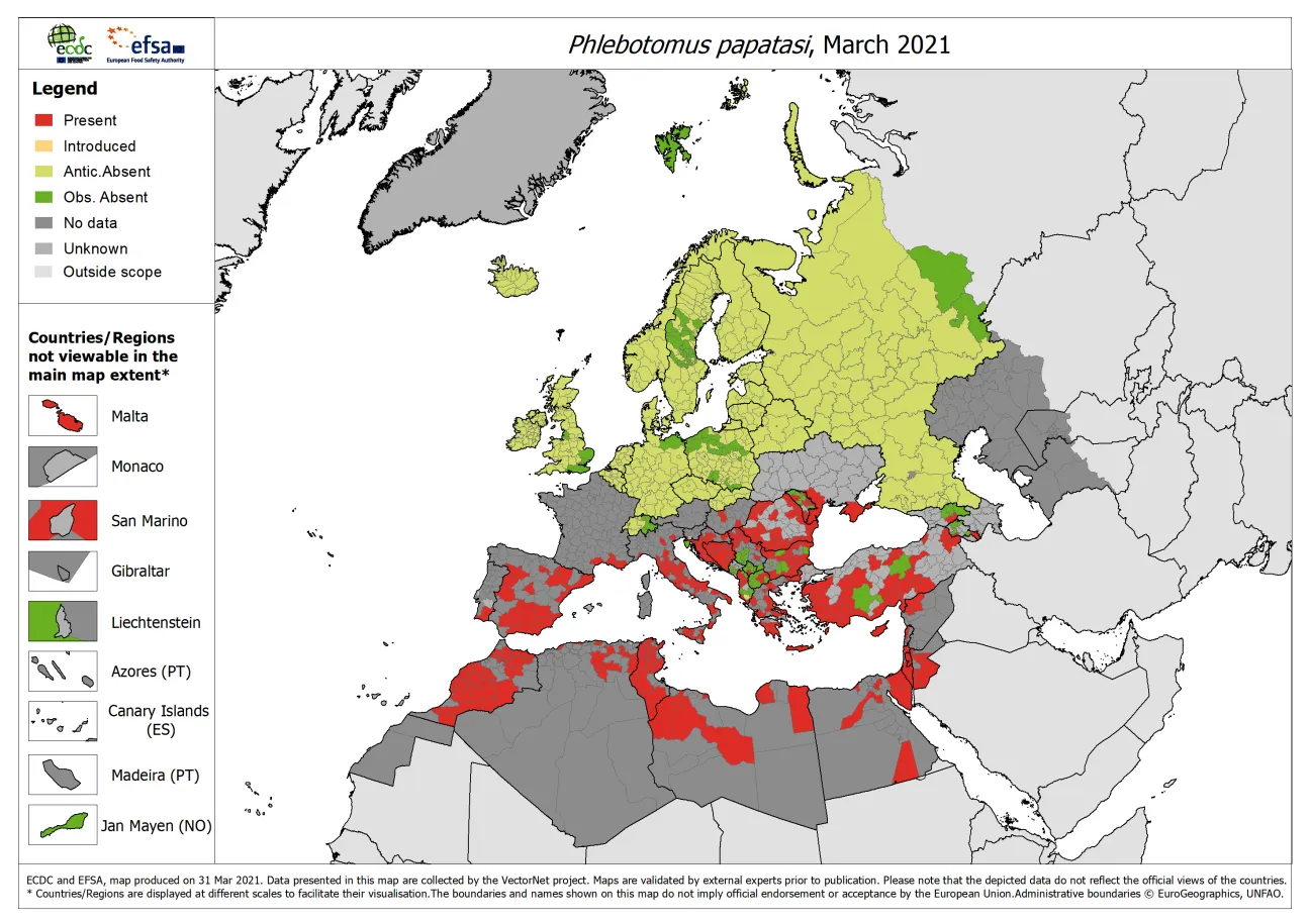 Phlebotomus papatasi - current known distribution: March 2021