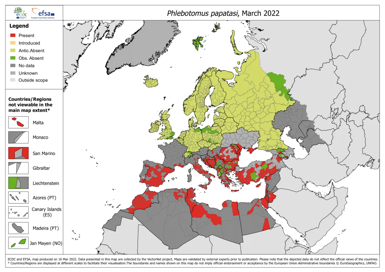 Phlebotomus papatasi - current known distribution: March 2022