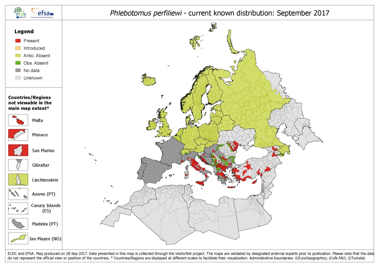 Phlebotomus perfiliewi - current known distribution: September 2017