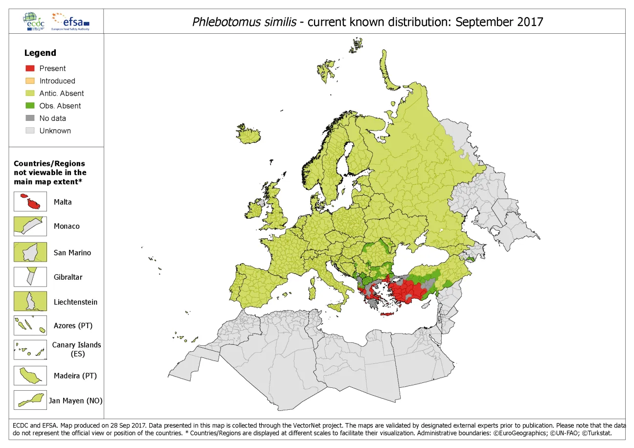 Phlebotomus similis - current known distribution: September 2017