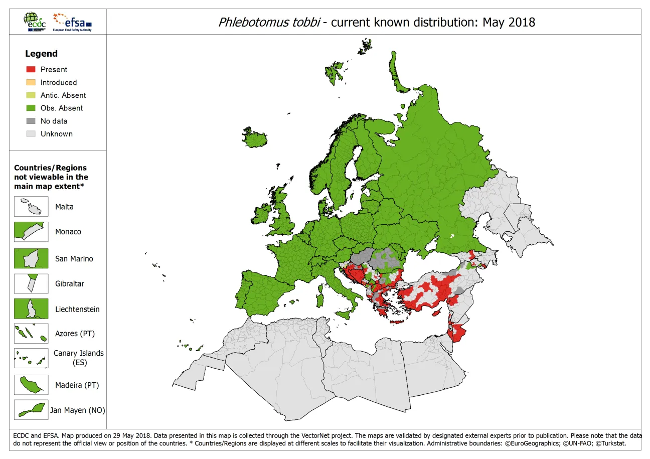  Phlebotomus tobbi - current known distribution: May 2018