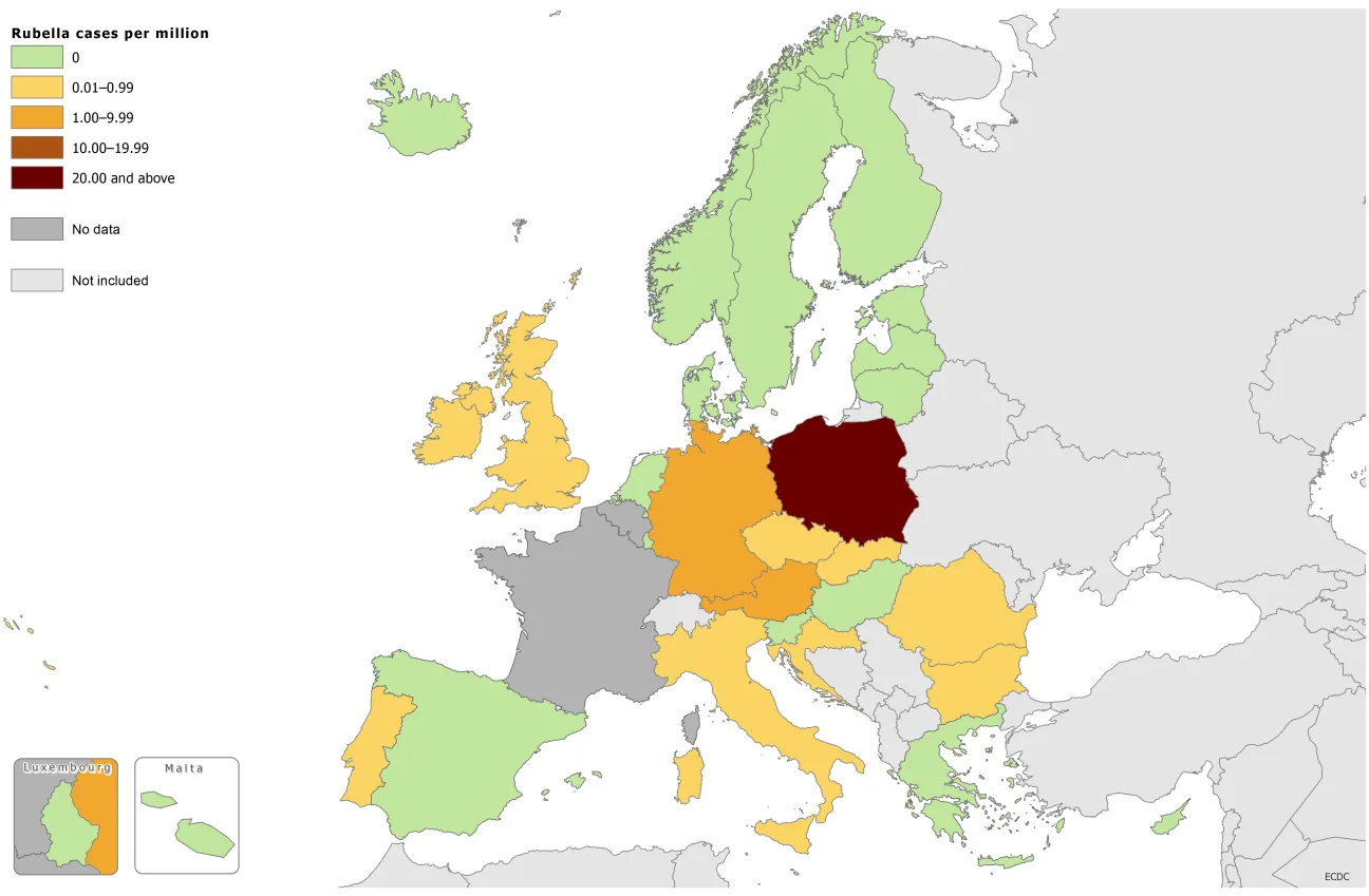 Rubella notification rate, May 2016 to April 2017
