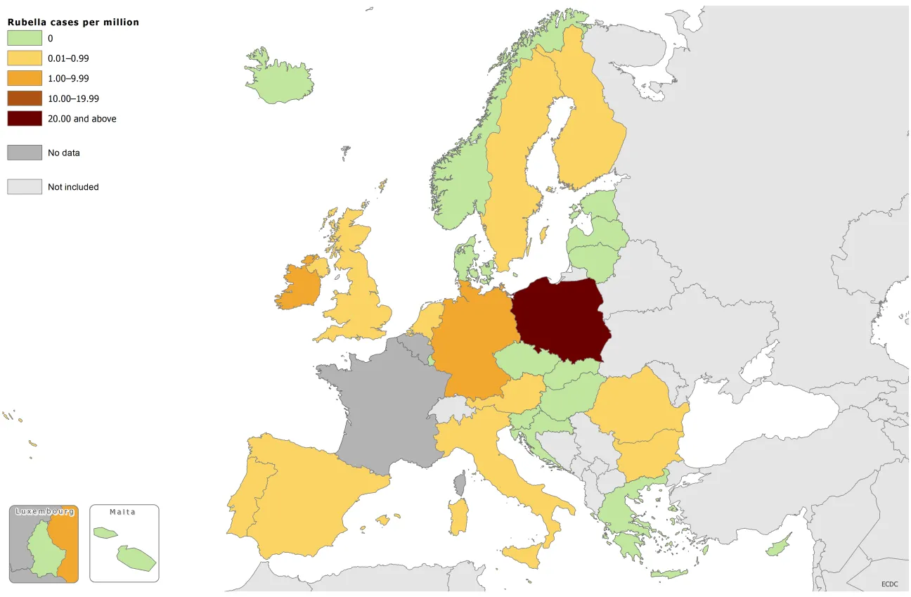 Rubella notification rate, 1 June 2015 to 30 May 2016