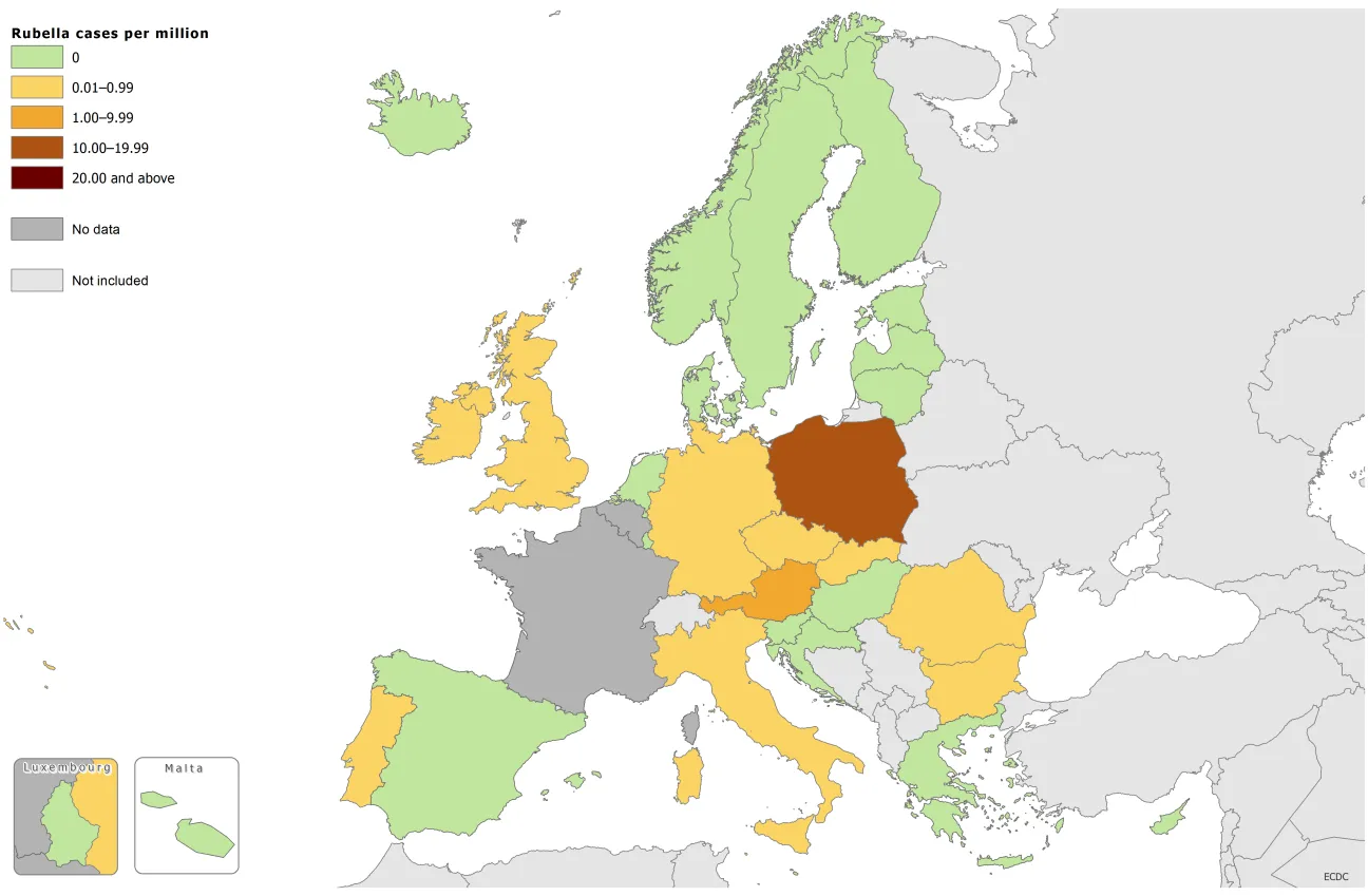Rubella notification rate (from 1 August 2016 to 31 July 2017)