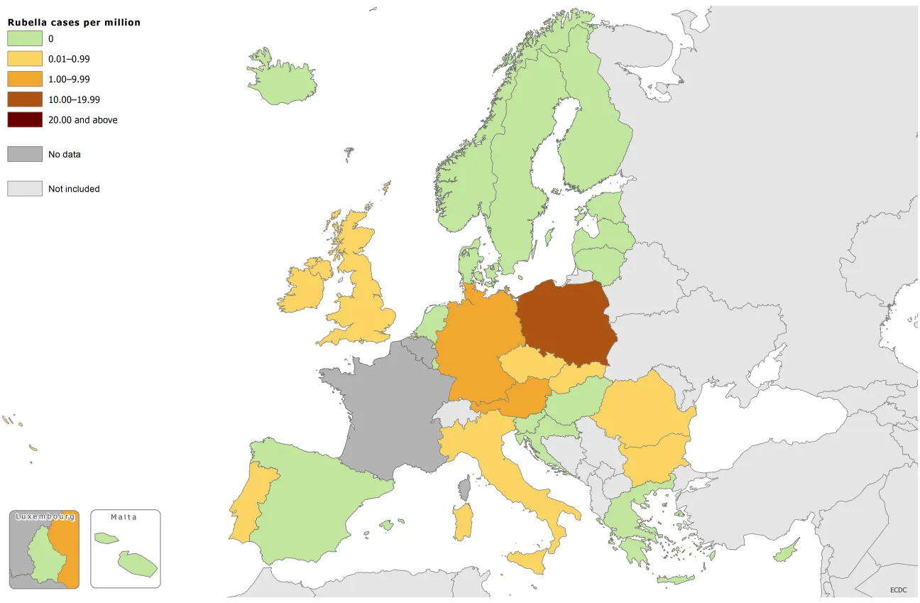 Rubella notification rate, June 2016 - May 2017