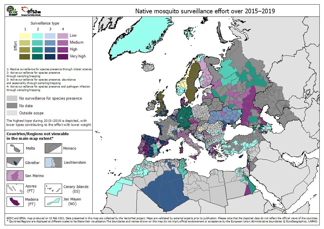 Native mosquito surveillance effort over 2015–2019