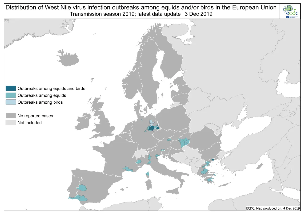 West Nile virus outbreaks among equids and birds in the European Union, 2018 transmission season, 2019 transmission season