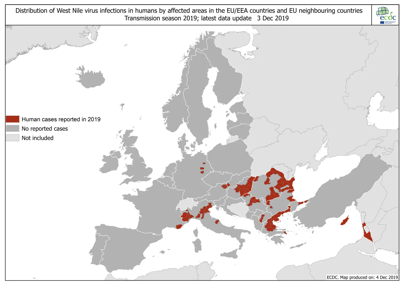 West Nile virus infections in humans in the EU/EEA Member States and EU neighbouring countries, 2019 transmission season