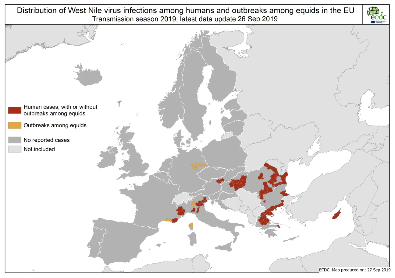 West Nile virus in Europe in 2019 - human and equine cases, updated 27 September 2019