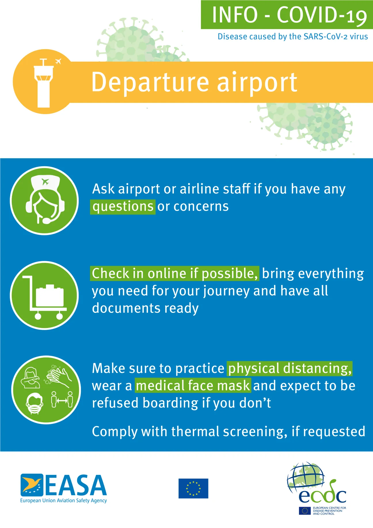 Poster: Departure airport (blue background)