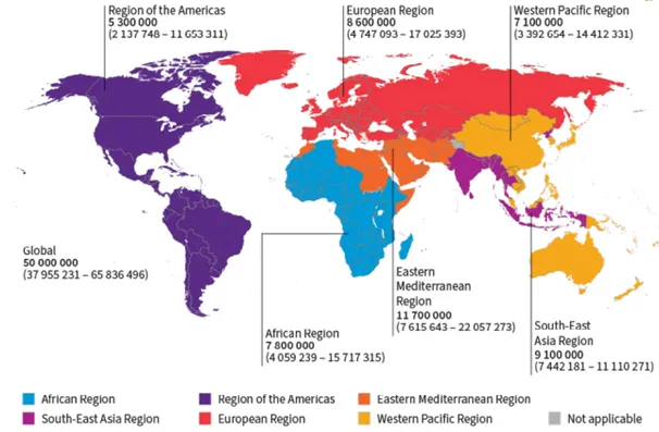 Global distribution of chronic hepatitis C virus infections by WHO Region, 2022 