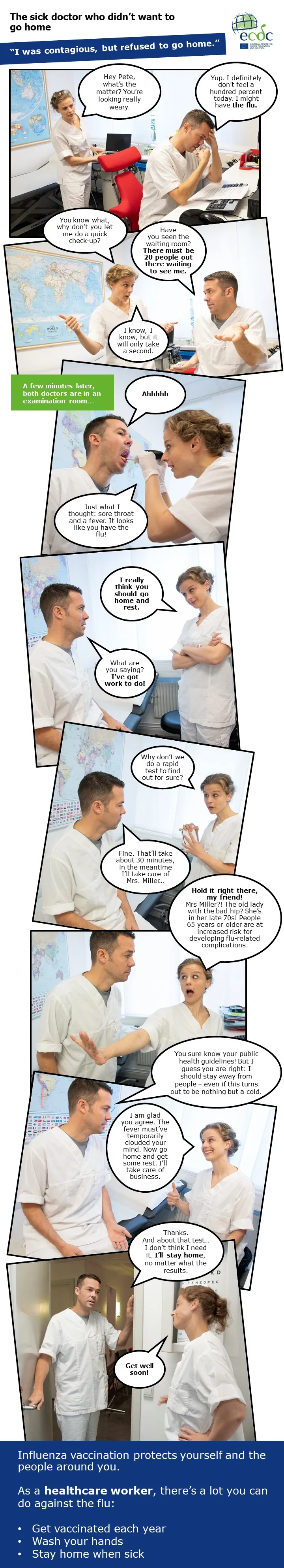 Photo comic web banner seasonal influenza vaccination - Sick doctor