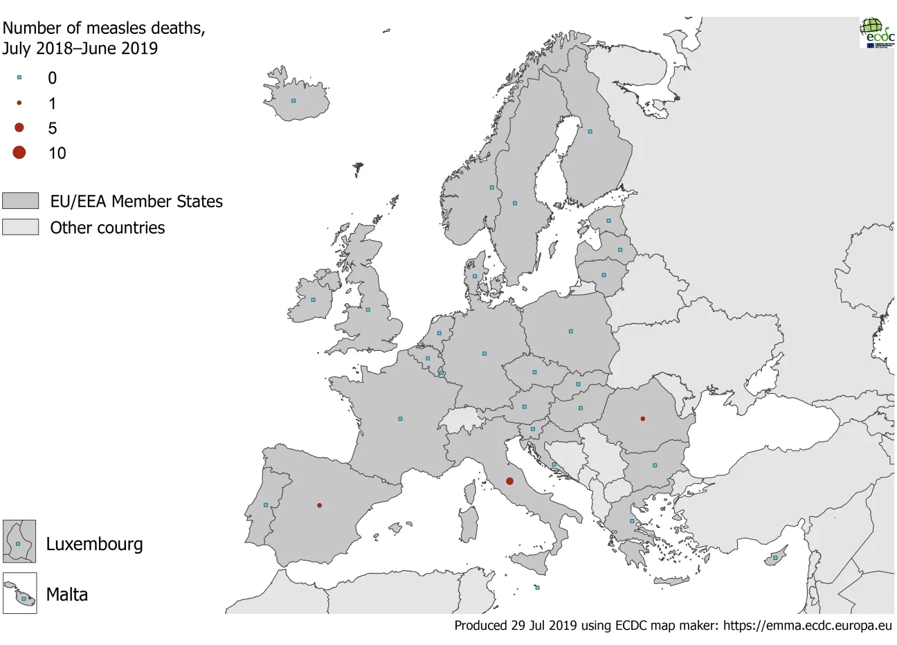 Number of measles deaths by country, July 2018 - June 2019