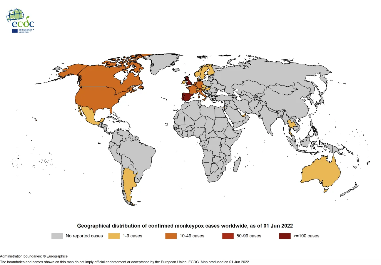 Geographical distribution of confirmed cases confirmed cases of MPX worldwide, as of 31 May 2022 