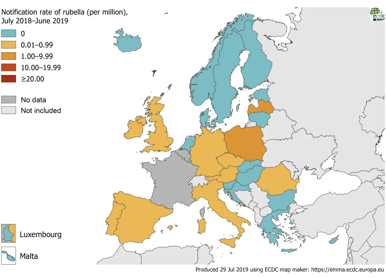 Rubella notification rate July 2018 - June 2019