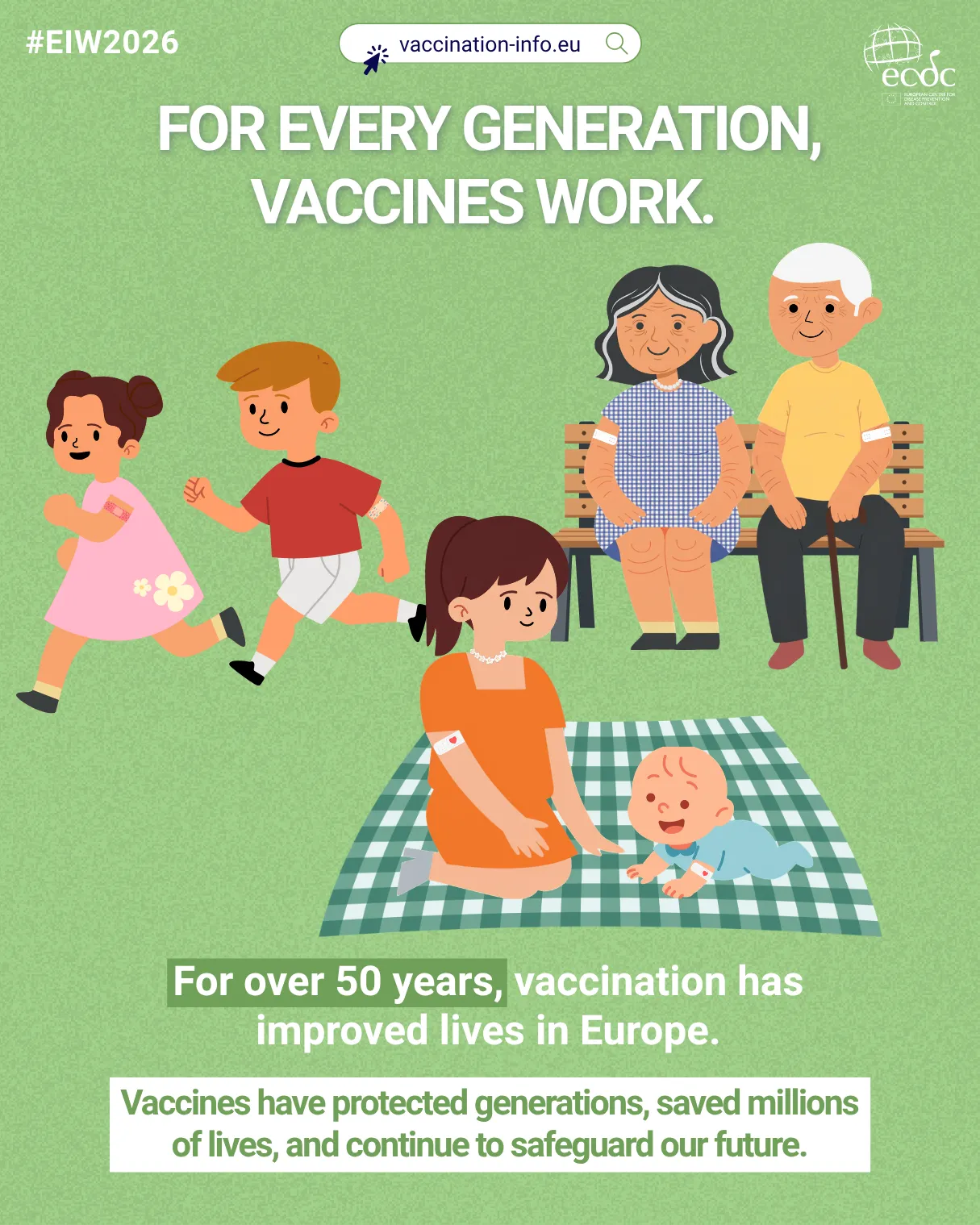 Social media card: For every generation, vaccines work - for over 50 years
