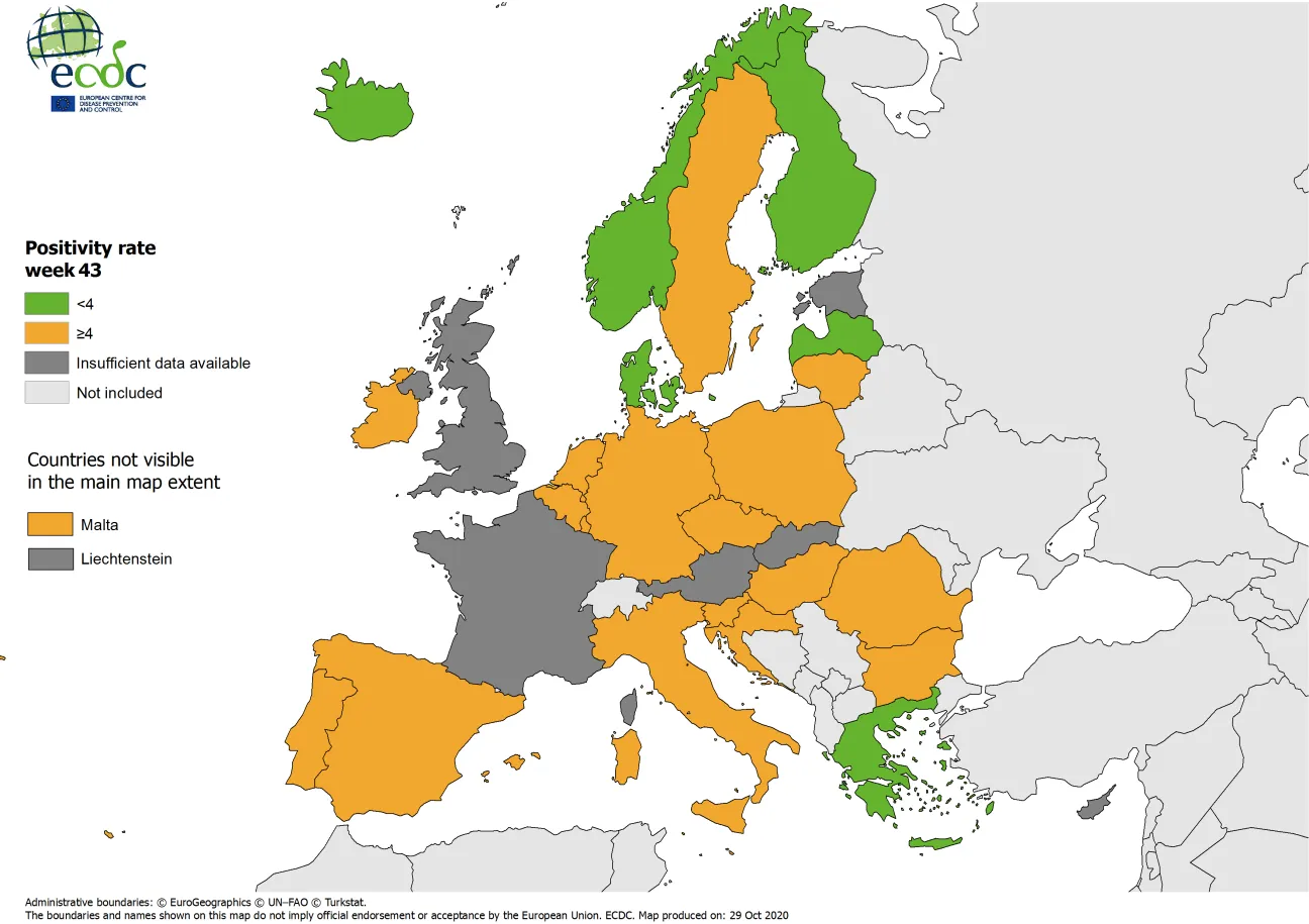Positivity rates, updated 29 October 2020