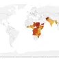  Geographical distribution of cholera cases reported globally from May 2025 to May 2026