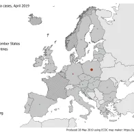 Number of rubella cases by country, EU/EEA, April 2019 (n=39)