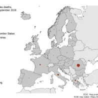  Number of measles deaths by country, EU/EEA, 1 October 2017 to 30 September 2018 (n=37) 