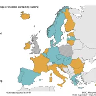 Vaccination coverage for the first dose of measles-containing vaccine by country, 2017, WHO, EU/EEA countries