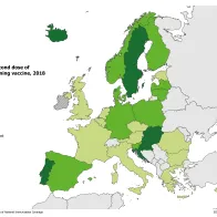 Vaccination coverage for second dose of a measles-containing vaccine, EU/EEA, 2018
