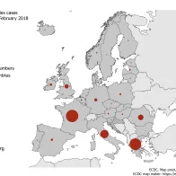  Distribution of measles cases by country, February 2018 in EUEEA countries