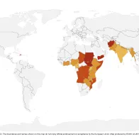 Geographical distribution of cholera cases reported worldwide from February 2025 to February 2026