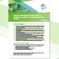 Cover- Interim public health considerations for COVID-19 vaccination of adolescents in the EU/EEA