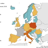 Rubella notification rate per million population by country, 1 February 2017 – 31 January 2018, EU/EEA countries