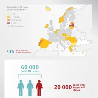 Infographic showing TB and HIV co-infection cases reported in Europe
