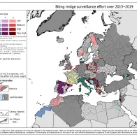 Biting midge surveillance effort over 2015–2019