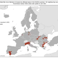 West Nile virus infections in humans, 2020 transmission season