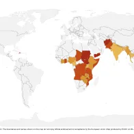 Geographical distribution of cholera cases reported worldwide from December 2024 to December 2025