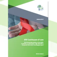 Cover of the report: "HIV Continuum of care Monitoring implementation of the Dublin Declaration on partnership to fight HIV/AIDS in Europe and Central Asia: 2020 progress report"