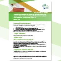 Cover for guidance for wearing and removing personal protective equipment in healthcare settings for the care of patients with suspected or confirmed COVID-19