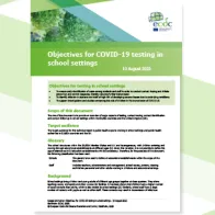 Cover of the report: Objectives for COVID-19 testing in school settings