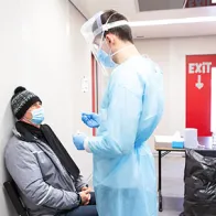 Patient getting tested for COVID-19.