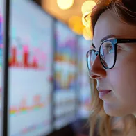 Image of woman look at screens with graphs