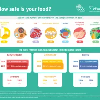 Infographic showing trends and sources of zoonoses, zoonotic agents and food-borne outbreaks in 2015
