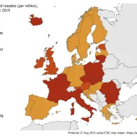 Measles notification rate per million population, August 2018 - July 2019