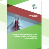 Cover of the report "Survey on testing strategies for HIV in blood, tissues and cell donors within the EU/EEA"
