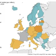 Rubella notification rate per million population by country, August 2018 - July 2019