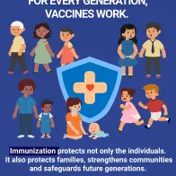 Social media card: For every generation, vaccines work - immunization protects families and strengthens communities 
